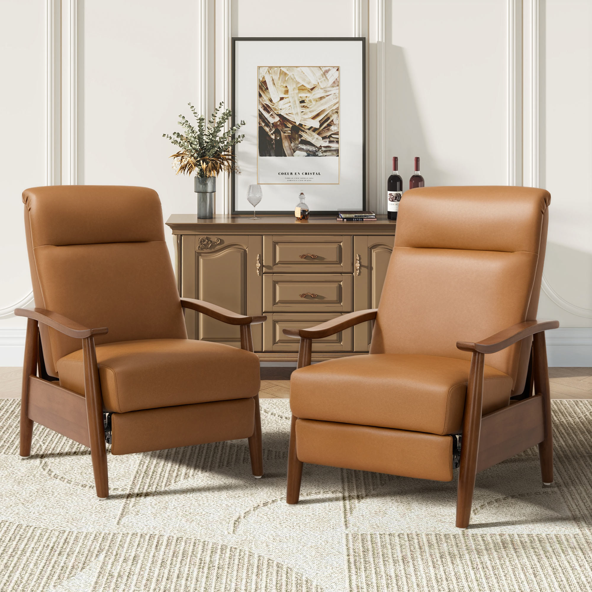 George Oliver Penning Walnut Breathable Leather Push-Back Recliner